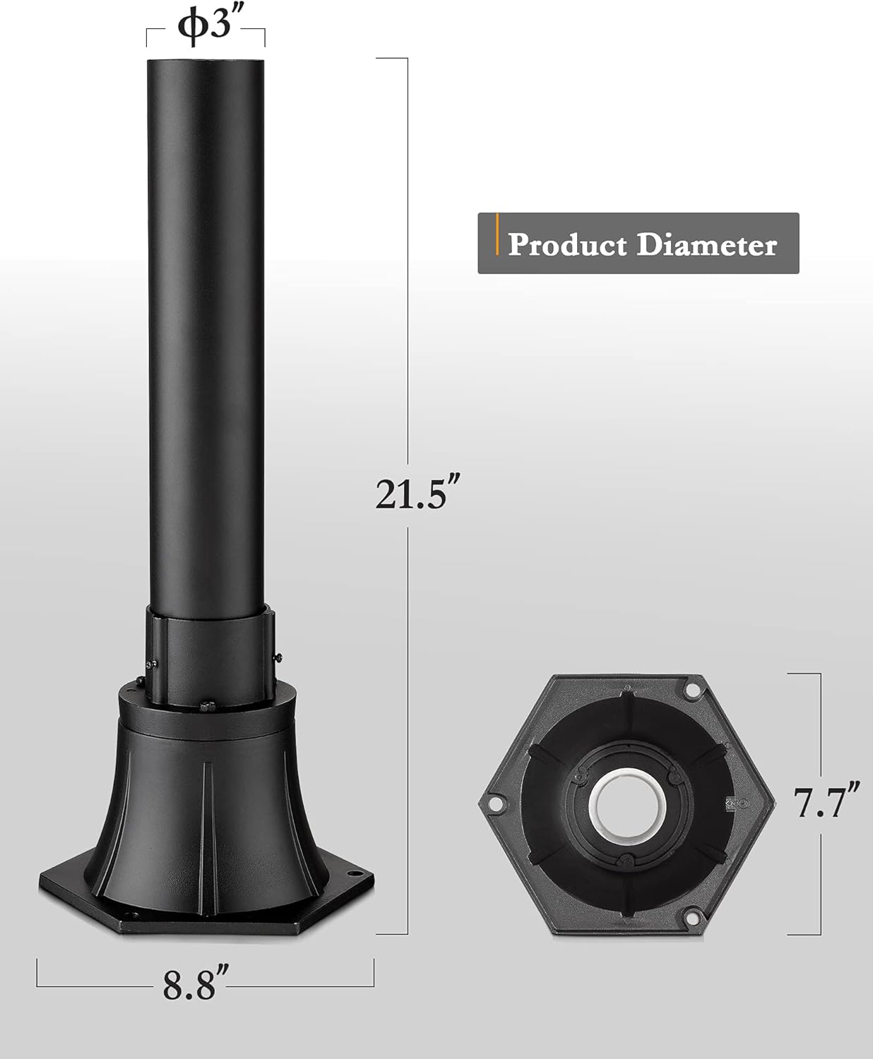Black Cast Aluminum Post Light Mount Base Adapter, Pack of 2 I2325