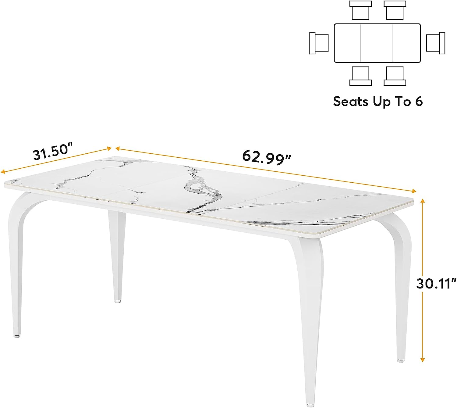 63" Sintered Stone White Marble Dining Table Y4051