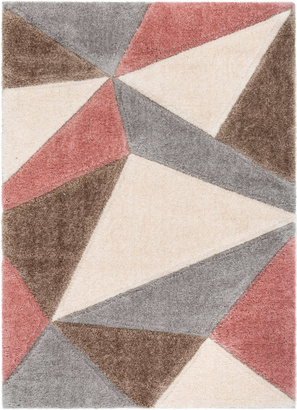 Grey Blush Geometric Triangle Pattern Shag Rug V67652