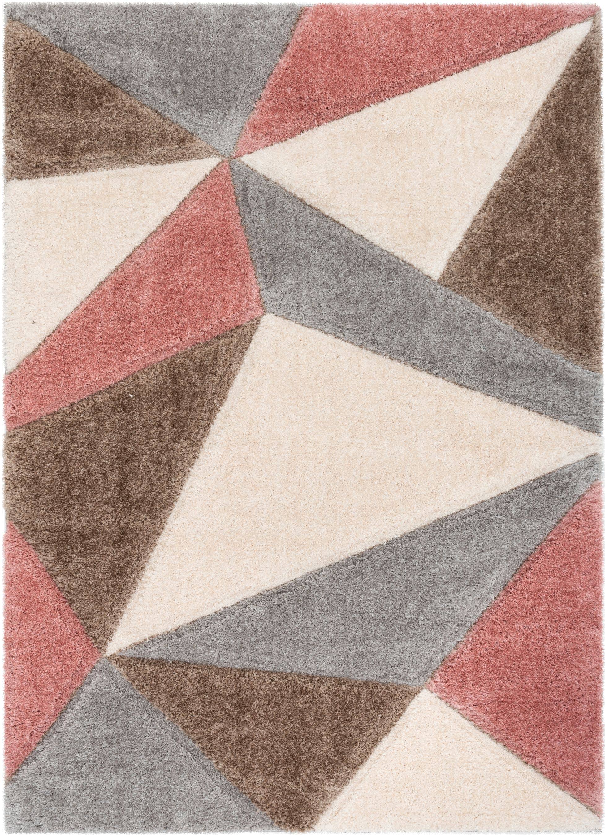 Grey Blush Geometric Triangle Pattern Shag Rug V67652