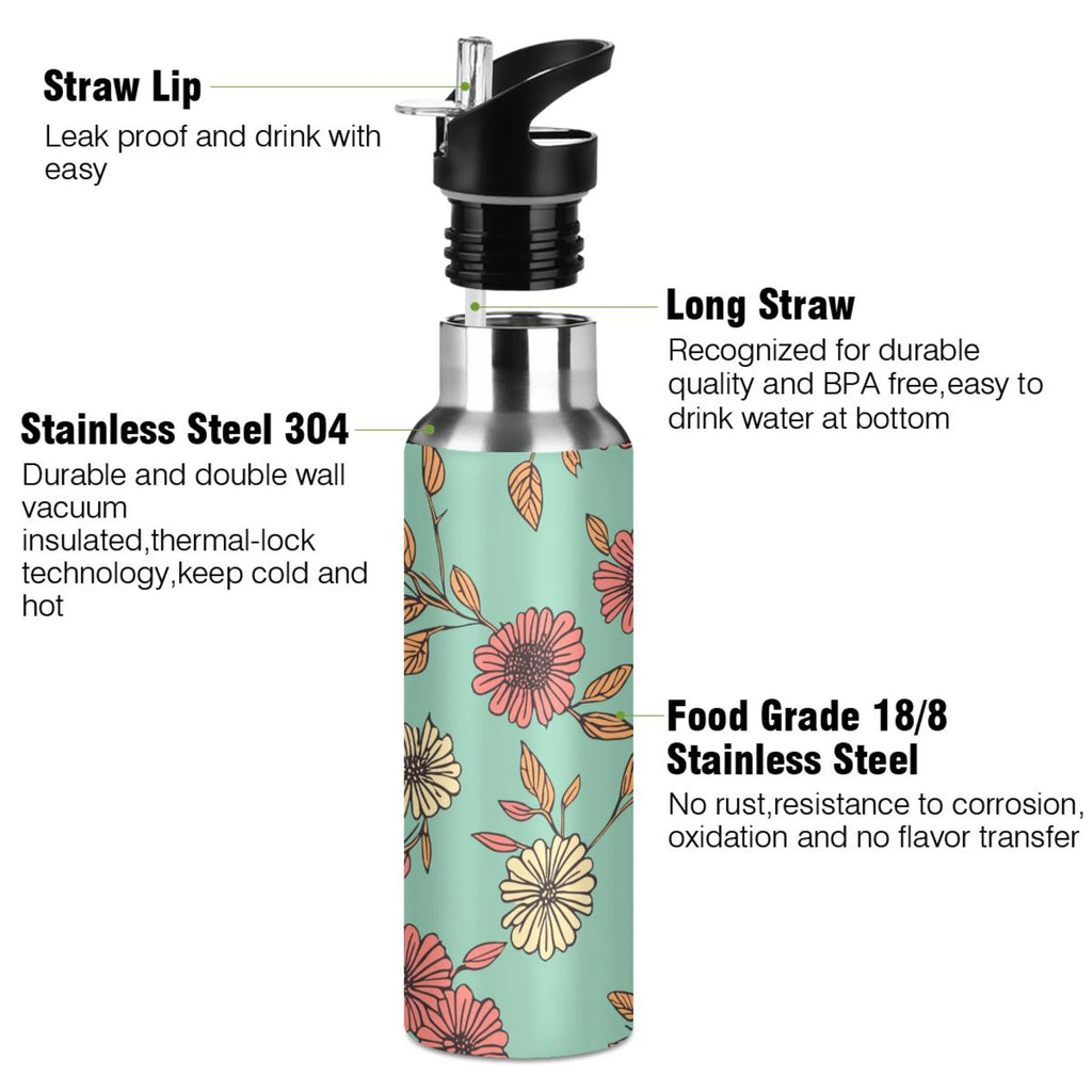 Retro Sunflowers Insulated Stainless Steel Water Bottle with Straw Lid, 20 oz R242863