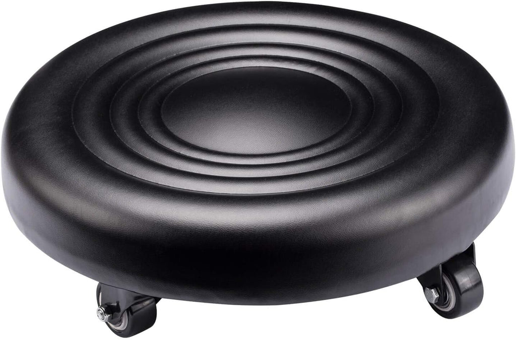 Brown Leather Rolling Stool with Swivel Caster Wheels M28539
