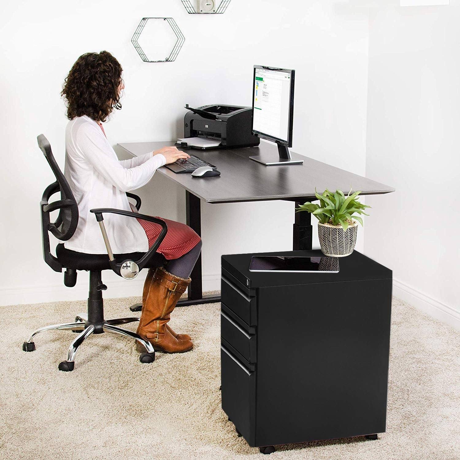 White 3-Drawer Locking Rolling Metal File Cabinet Z97335