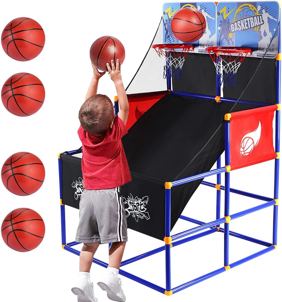 Kids Arcade Basketball Hoop with 6 Basketballs and Air Pump Q748