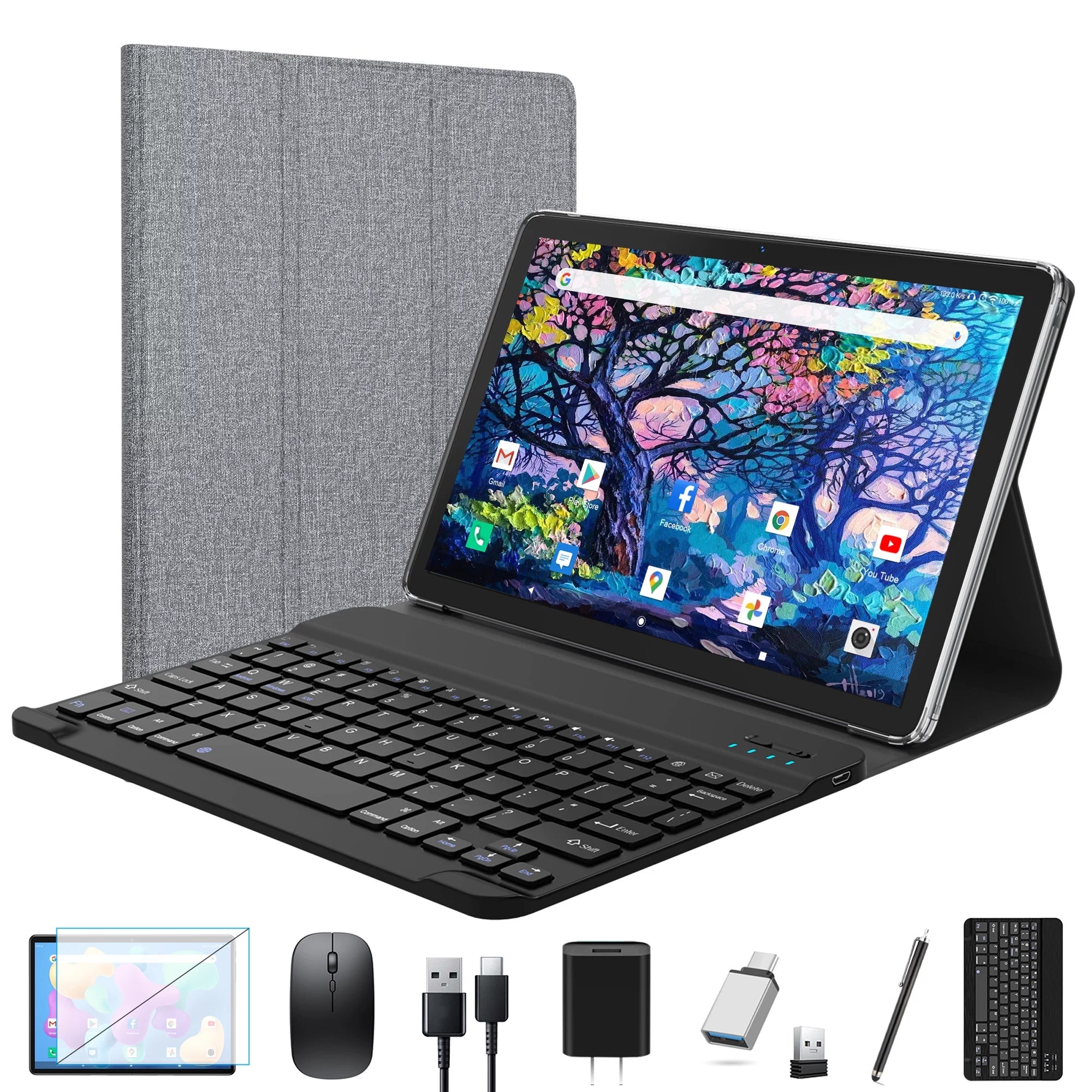 Gray 10.1 inch 128GB Tablet with Keyboard V538