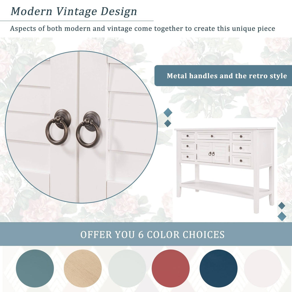 Blue Console Table with 7 Drawers and 1 Cabinet T783689