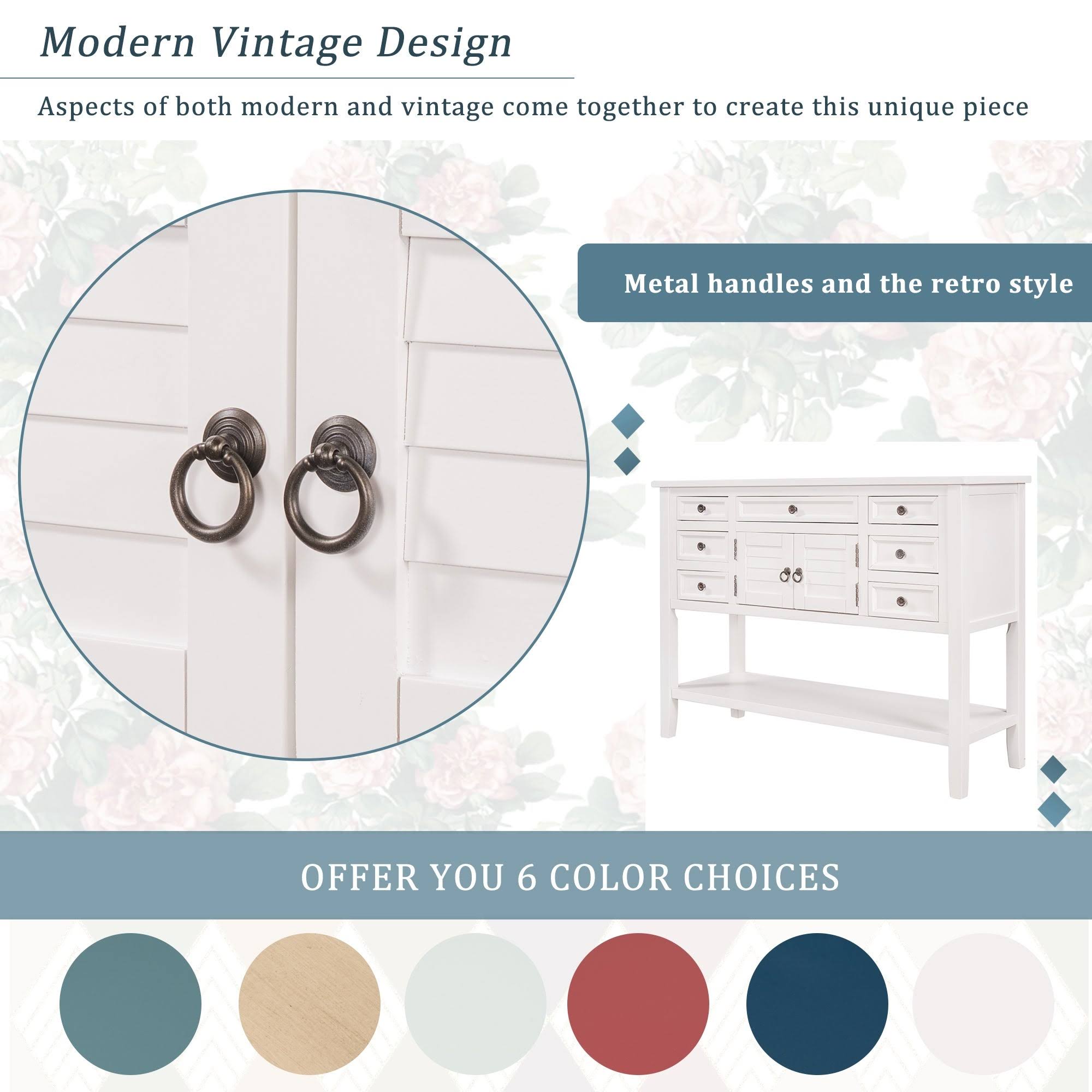 Blue Console Table with 7 Drawers and 1 Cabinet T783689