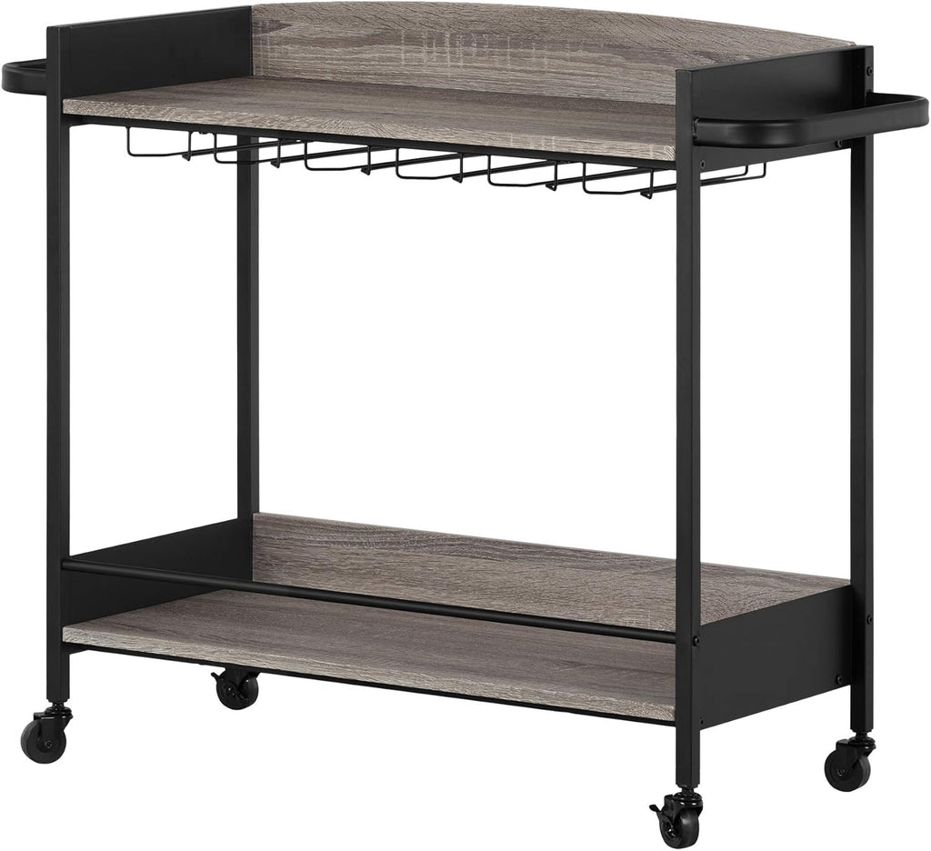 Black Faux Carrara Marble Mobile Bar Cart Y29061
