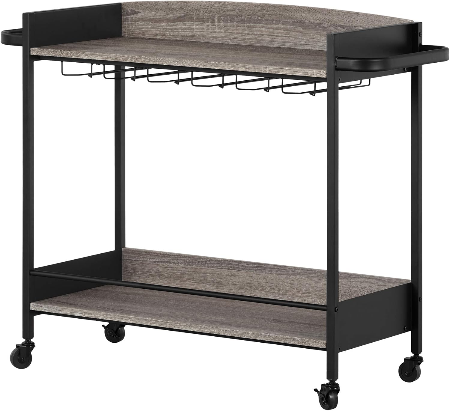 Black Faux Carrara Marble Mobile Bar Cart Y29061