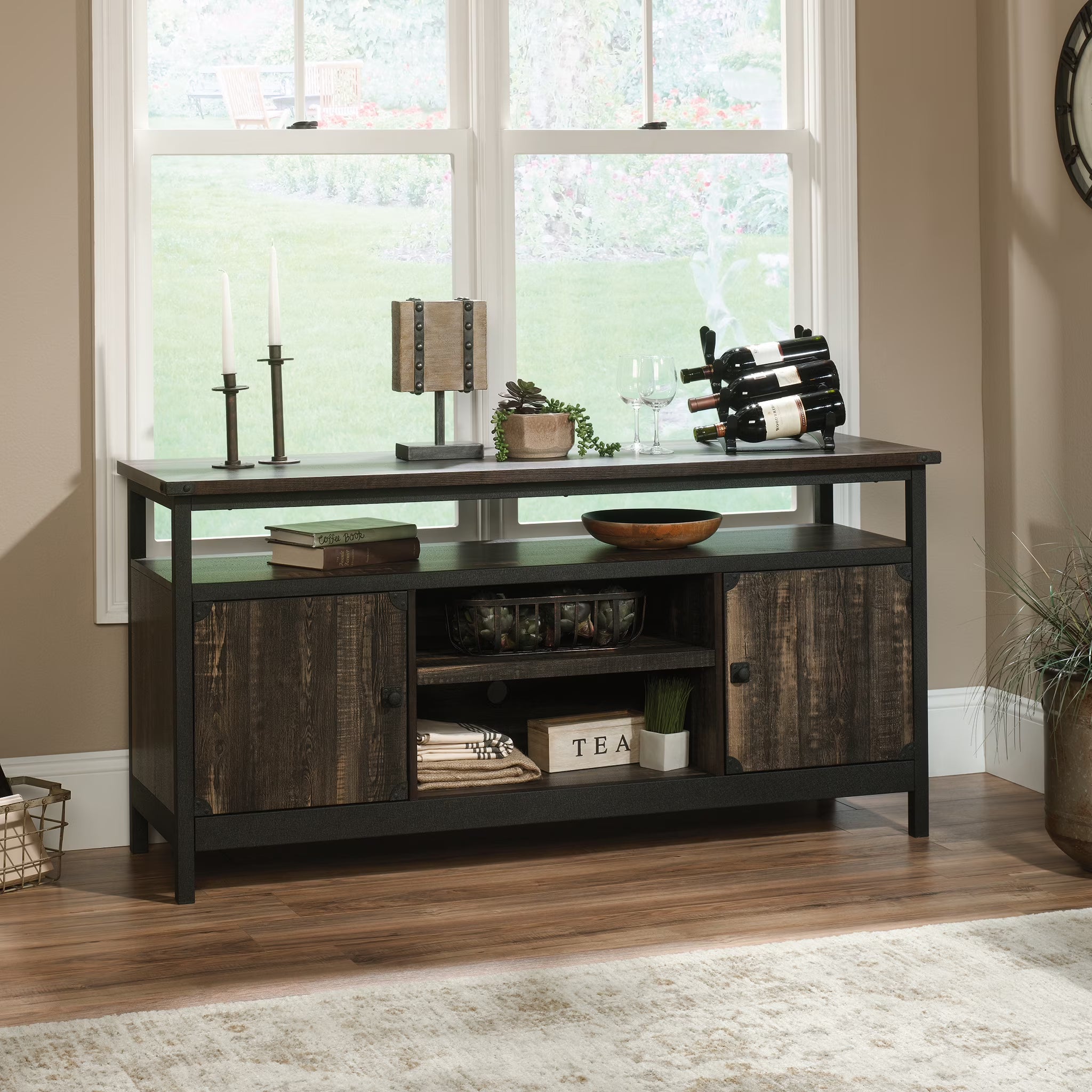 Rustic Metal & Wood TV Stand with Doors Z8796