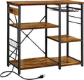 Rustic Brown Coffee Bar Table Station with Storage Shelf N11377
