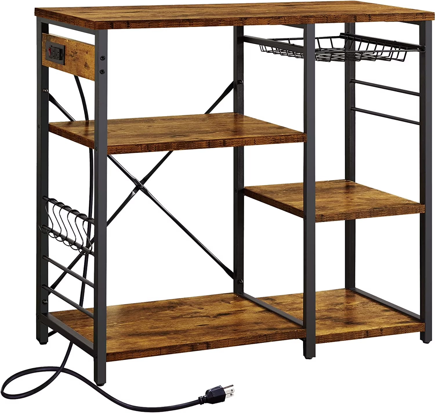 Rustic Brown Coffee Bar Table Station with Storage Shelf N11377