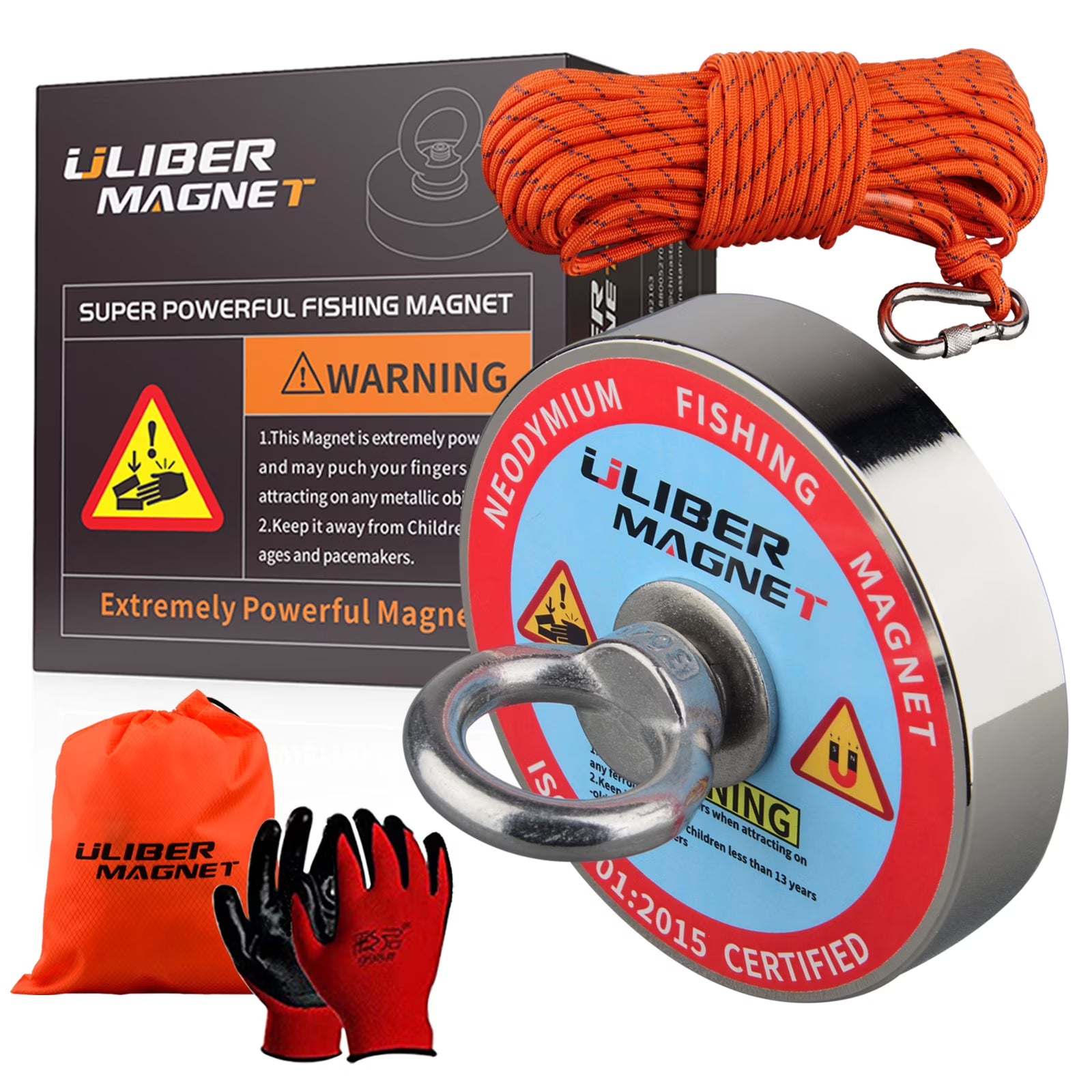 Magnet Fishing Kit 1200LB Dia.3.81in Neodymium Magnet N52 with 20 Meters Rope J155