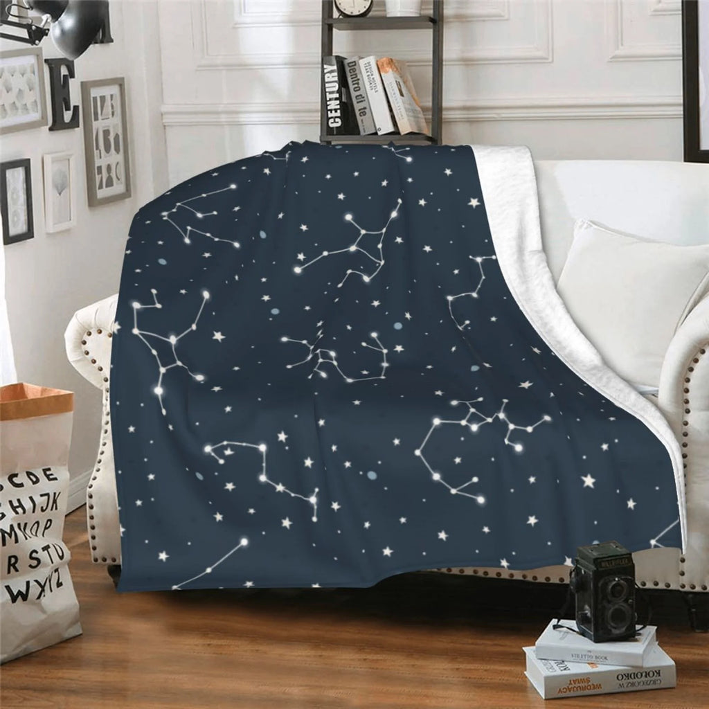 Blue Space Constellation Stars Pattern Plush Throw Blanket, 50" x 40" Z949593