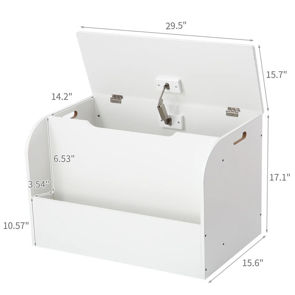 White Extra Large Wooden Toy Storage Bench with Safety Hinges G1147