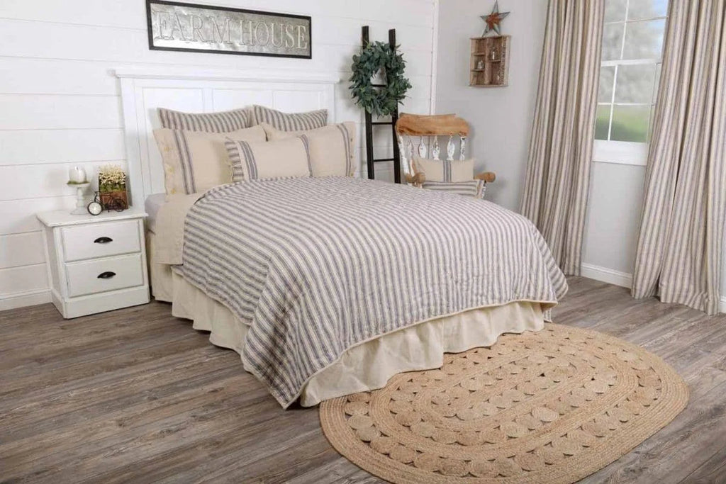 Blue Ticking Stripe Quilt, California King T940041