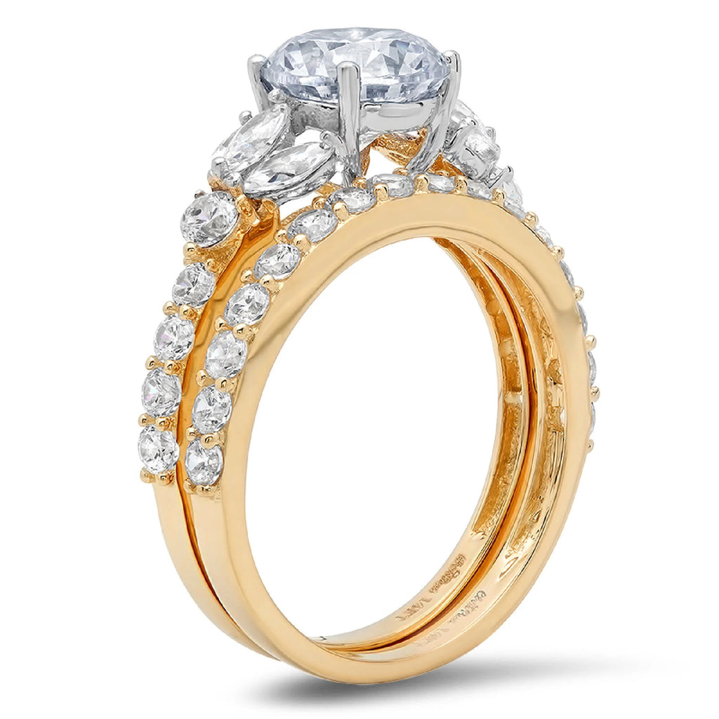 3.06ct Round Cut Blue Natural Aquamarine 18k Yellow White Gold Ring Band Set Size 3.5 U960