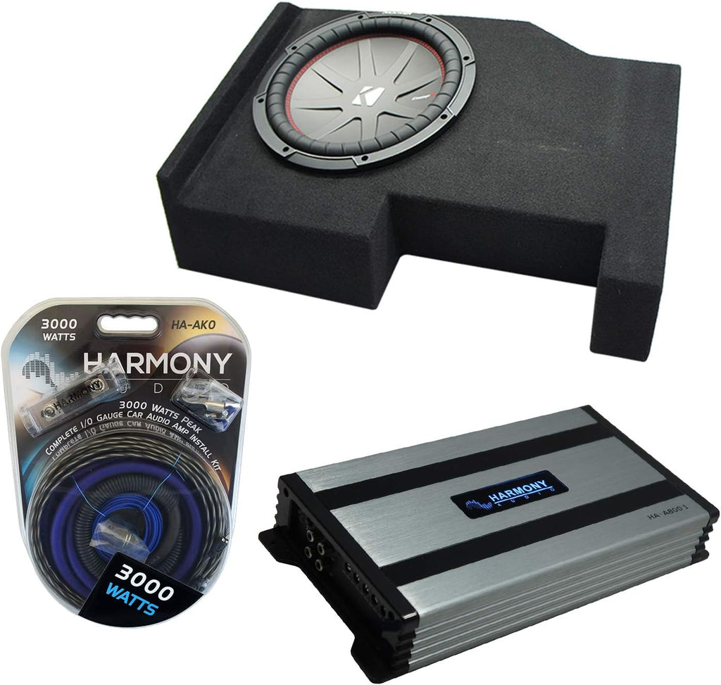 Compatible with GMC Sierra Crew Cab Kicker Bundle CompR CWR10 Single 10 Sub Box Harmony HA-A800.1 G809167