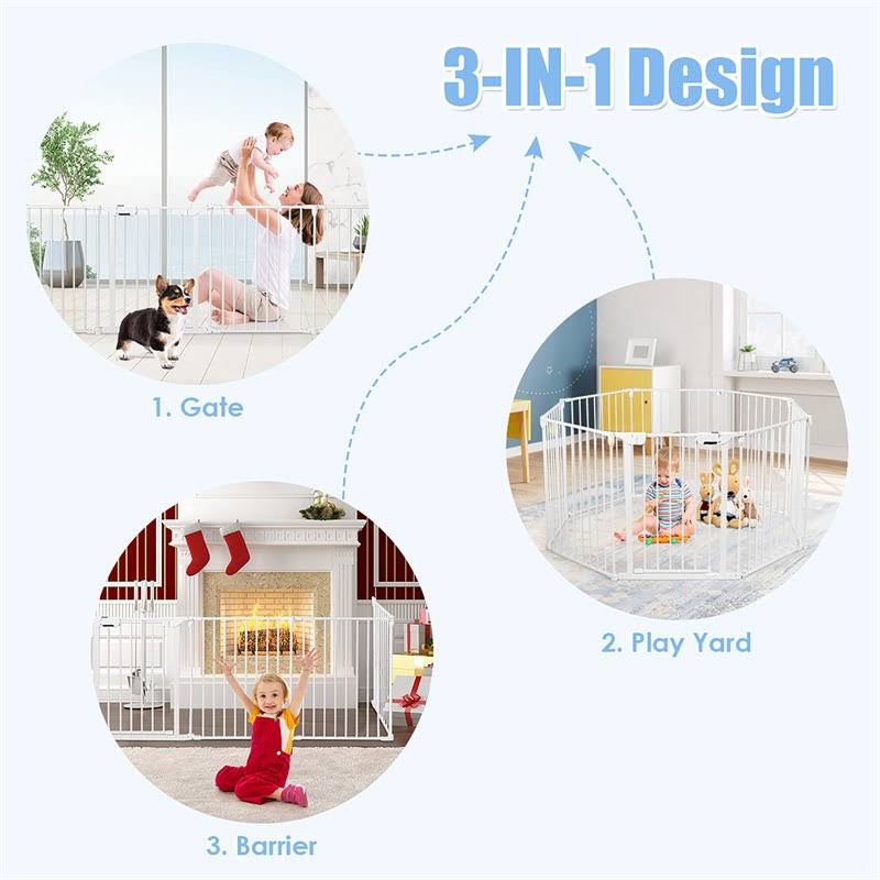 8 Panel Metal Gate Baby Pet Fence Playpen Barrier White Z366