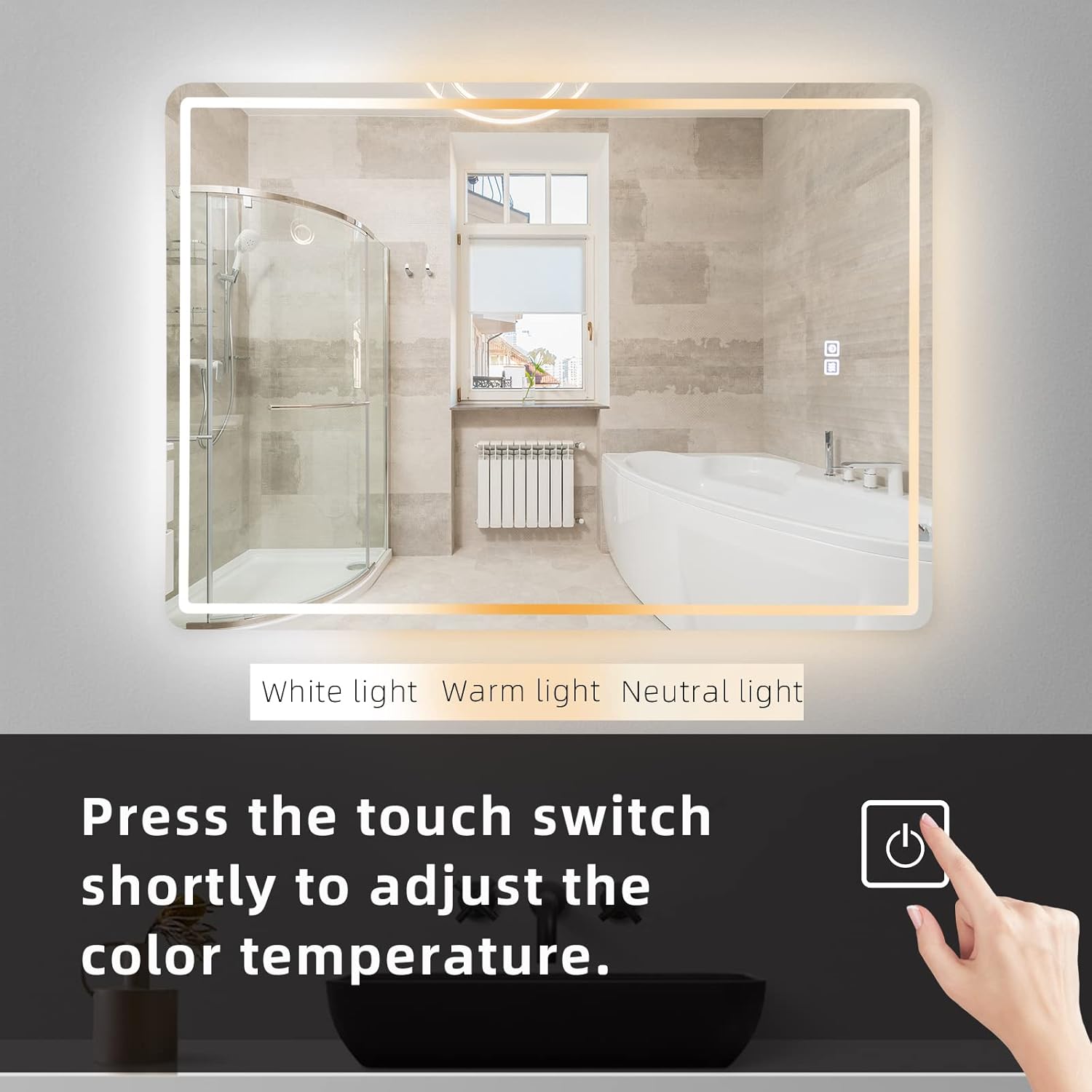 20 x 28 inch LED Bathroom Mirror, Anti-Fog Dimmable 3-Tone Lighted Vanity Mirror N856