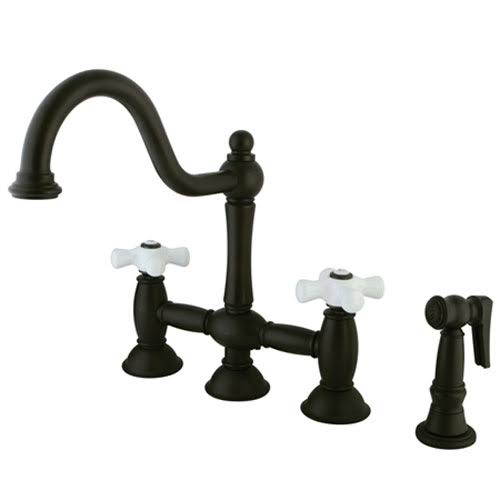 Oil Rubbed Bronze 8-Inch Deck Mount Kitchen Faucet with Brass Sprayer G63981