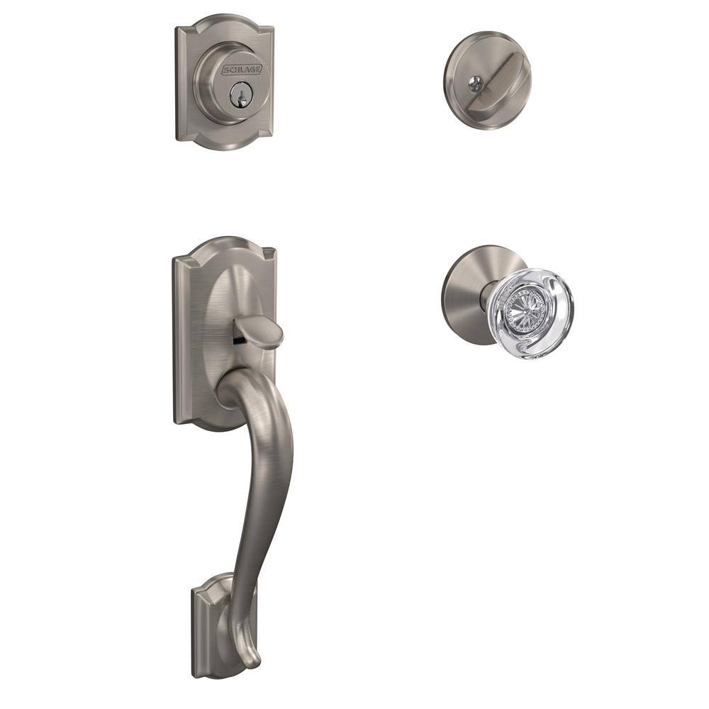 Satin Nickel Single Cylinder Door Handleset with Glass Door Knob Y39089