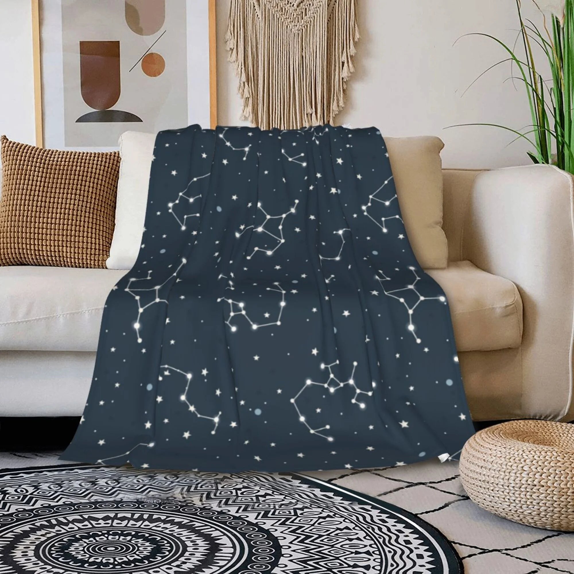 Blue Space Constellation Stars Pattern Plush Throw Blanket, 50" x 40" Z949593
