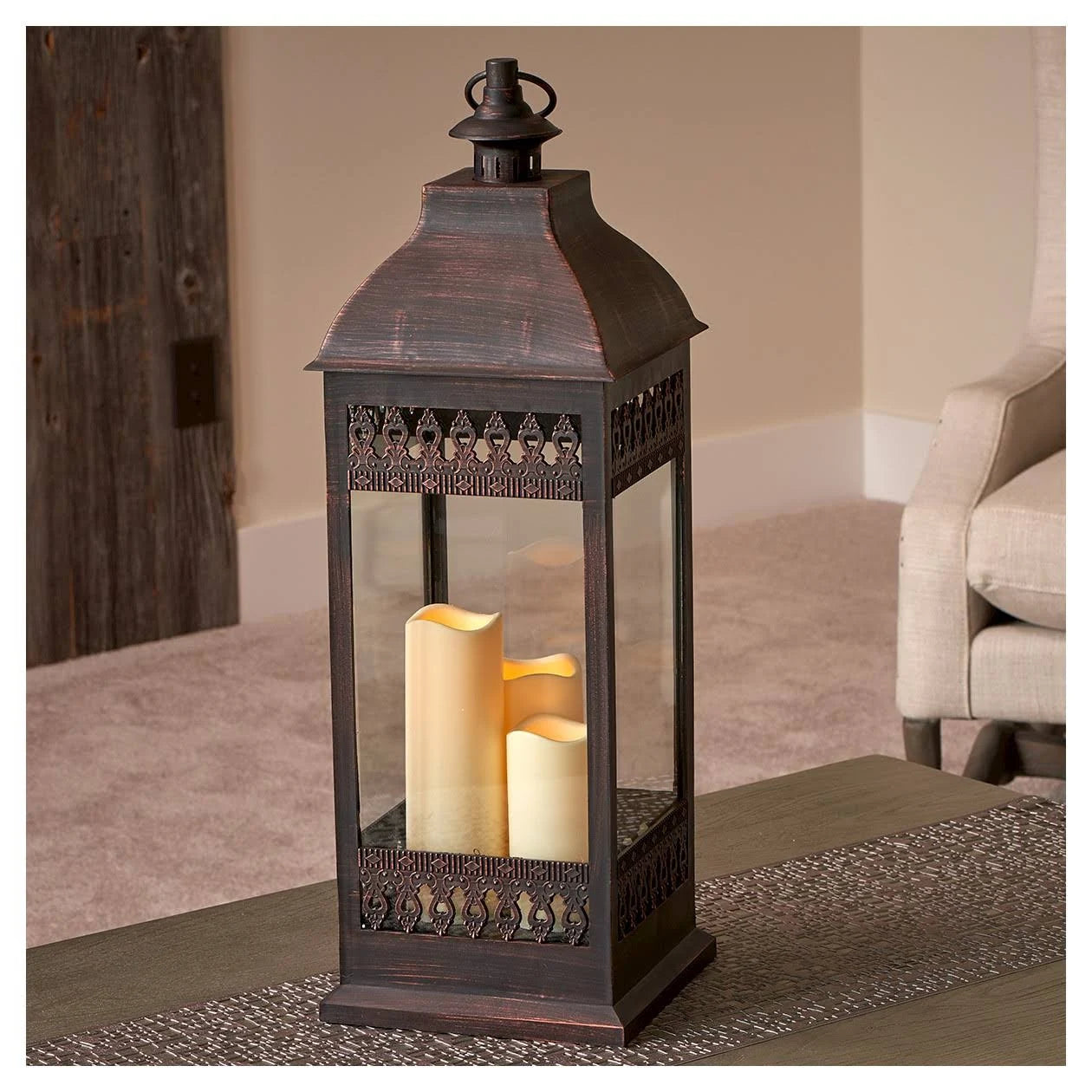 Triple LED Candle Lantern Bronze H32392