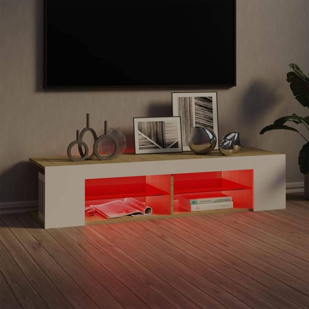 White Sonoma Oak TV Cabinet with LED Lights I772