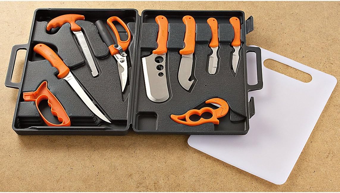 11 Piece Game Processing Set with Orange Handles and Cutting Board R47811