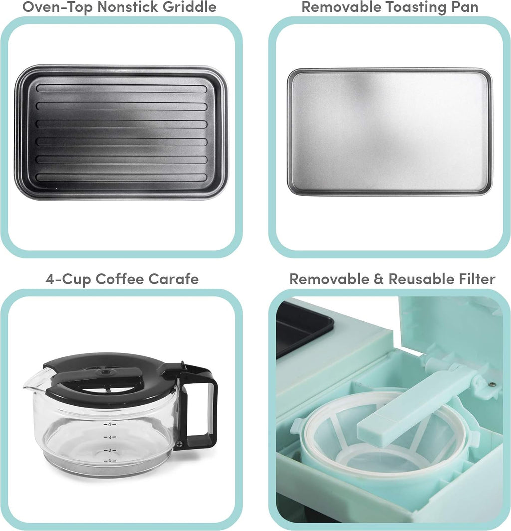 Blue 2 Slice Toaster Oven with Griddle and Coffeemaker I356