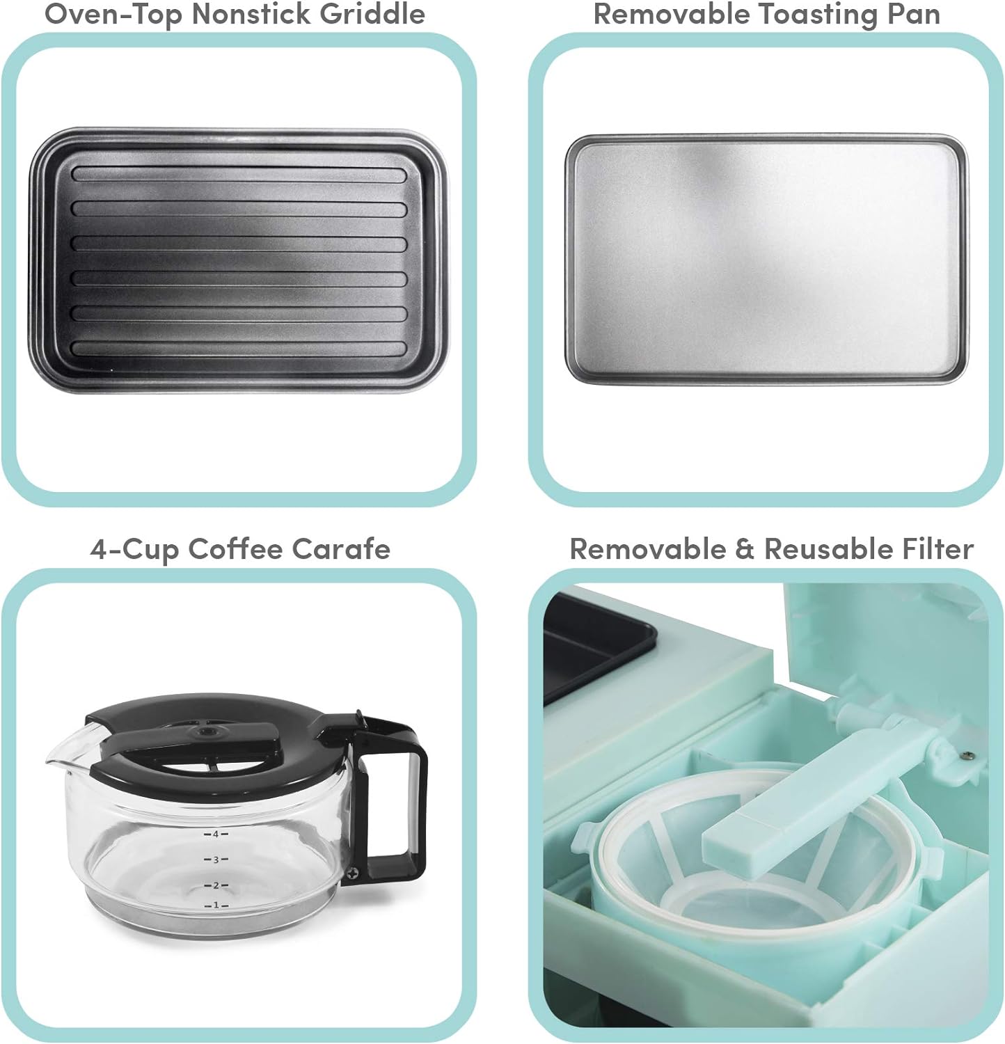 Blue 2 Slice Toaster Oven with Griddle and Coffeemaker I356