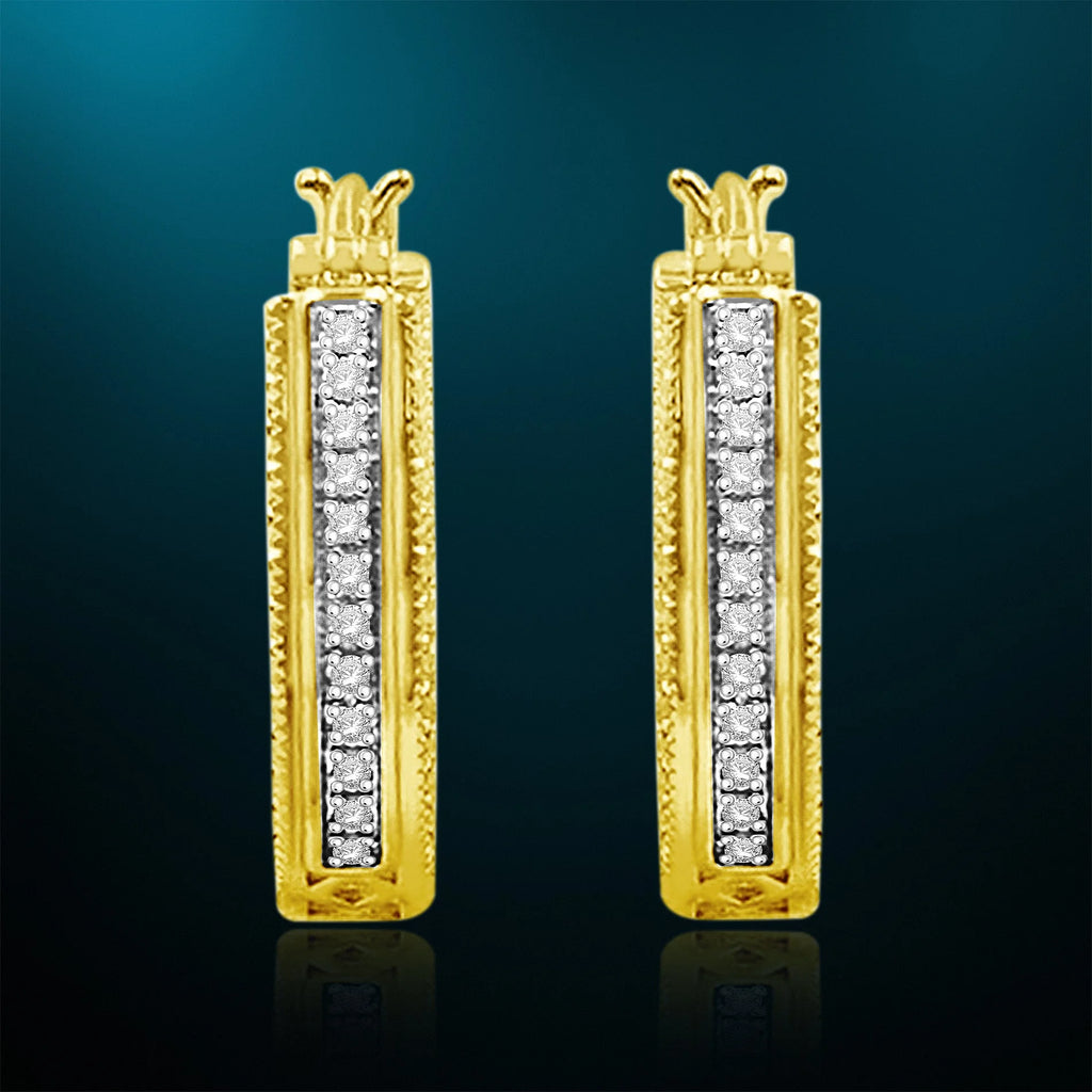Yellow Gold Plated Sterling Silver Diamond Hoop Earrings H948
