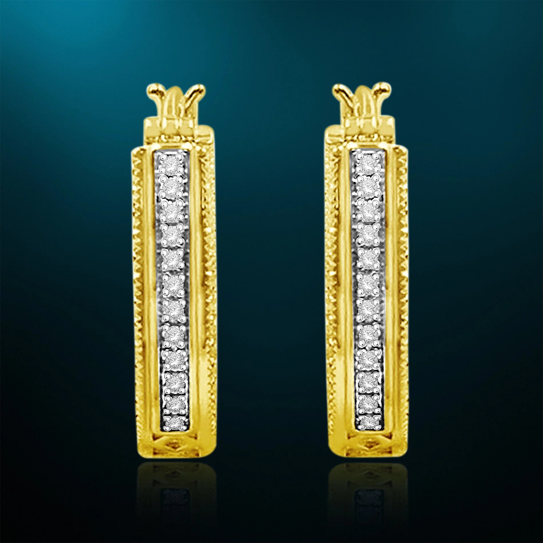 Yellow Gold Plated Sterling Silver Diamond Hoop Earrings H948