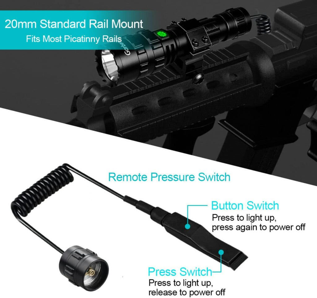 2 Pack LED Flashlight with Picatinny Rail Mount and Tactile Pressure Switch, USB Rechargeable Waterproof R9780