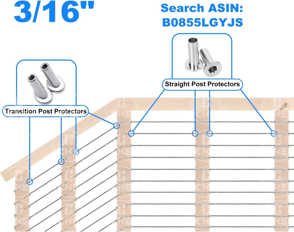 40 PCS 30 Degree Angle Cable Railing Corner Protector Sleeve for 5/32, 3/16 Wire Rope, T316 Stainless Steel G3184