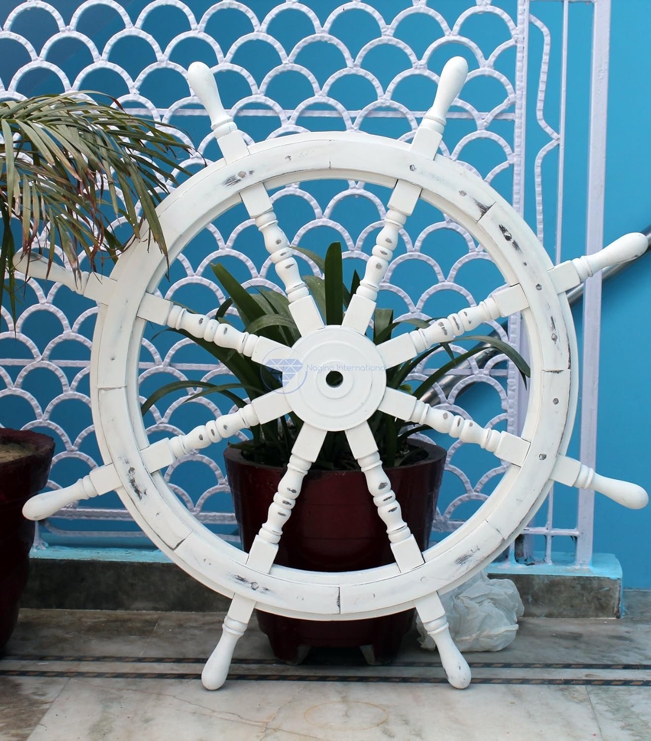 12 Inches Dark Rosewood Wooden Ship Wheel Wall Decor, Pack of 2 M925