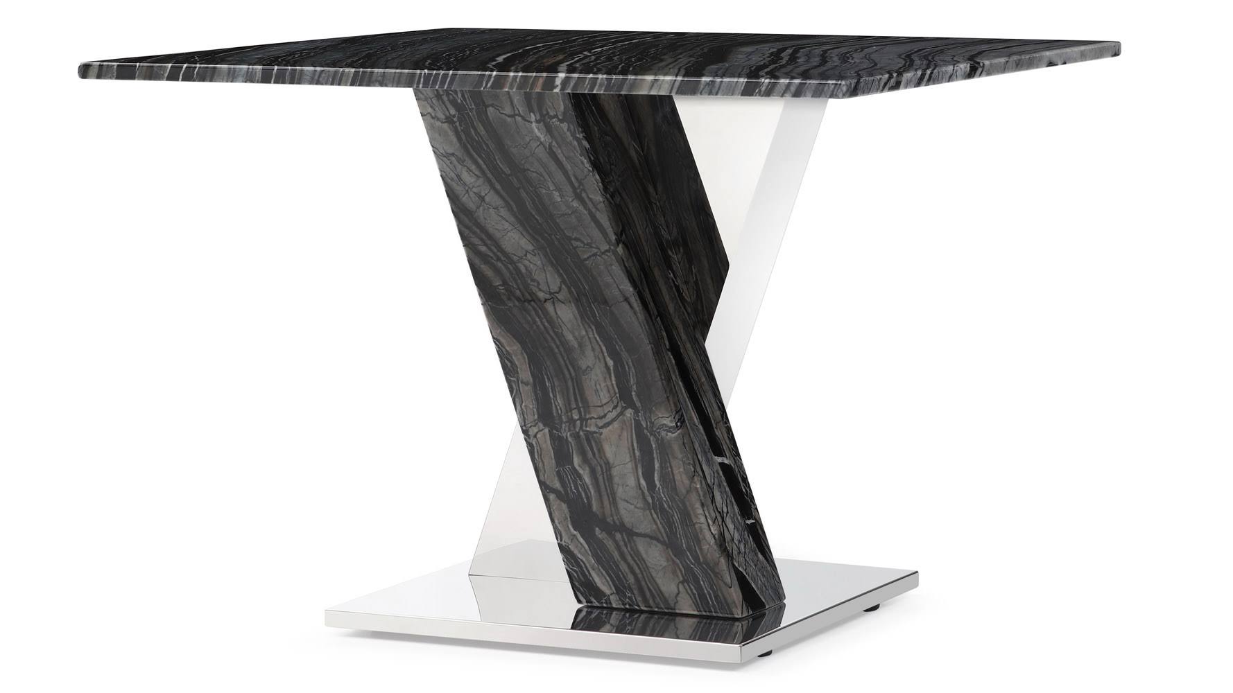 Black and White Marble End Table with Stainless Steel Base Y9303