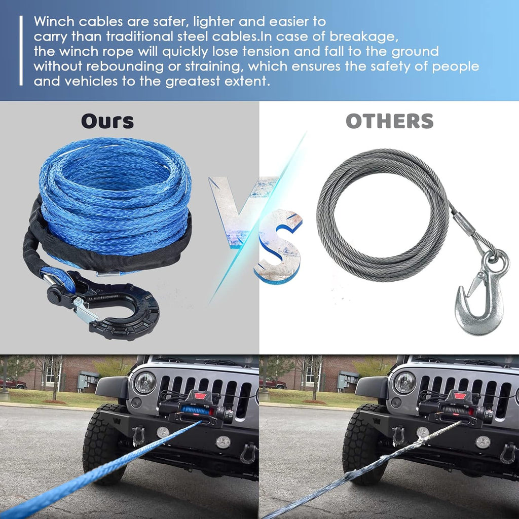 Synthetic Winch Rope 17/64'' x 50', 10000LBS 12 Strands with Protective Sleeve Winch Hook, Pack of 2 O850529