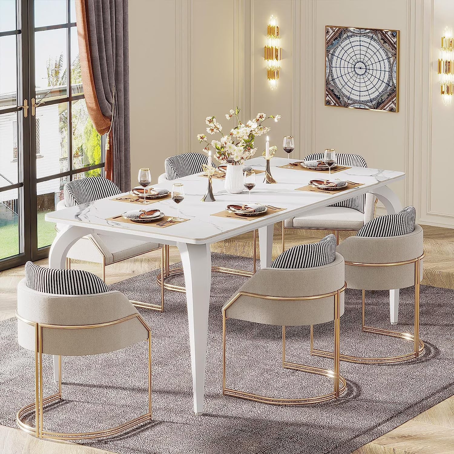 63" Sintered Stone White Marble Dining Table Y4051