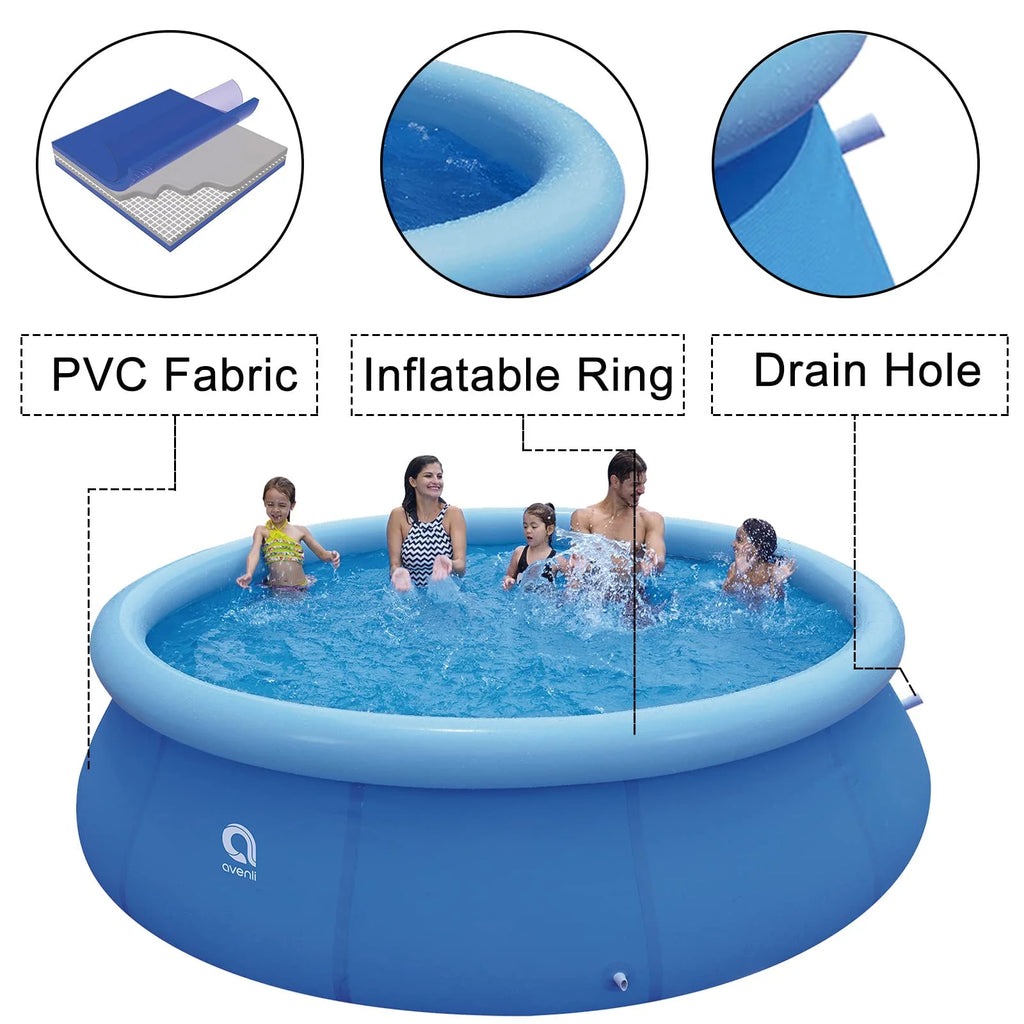 Blue Inflatable Above Ground Round Swimming Pool (12 ft x 36 in) M182649