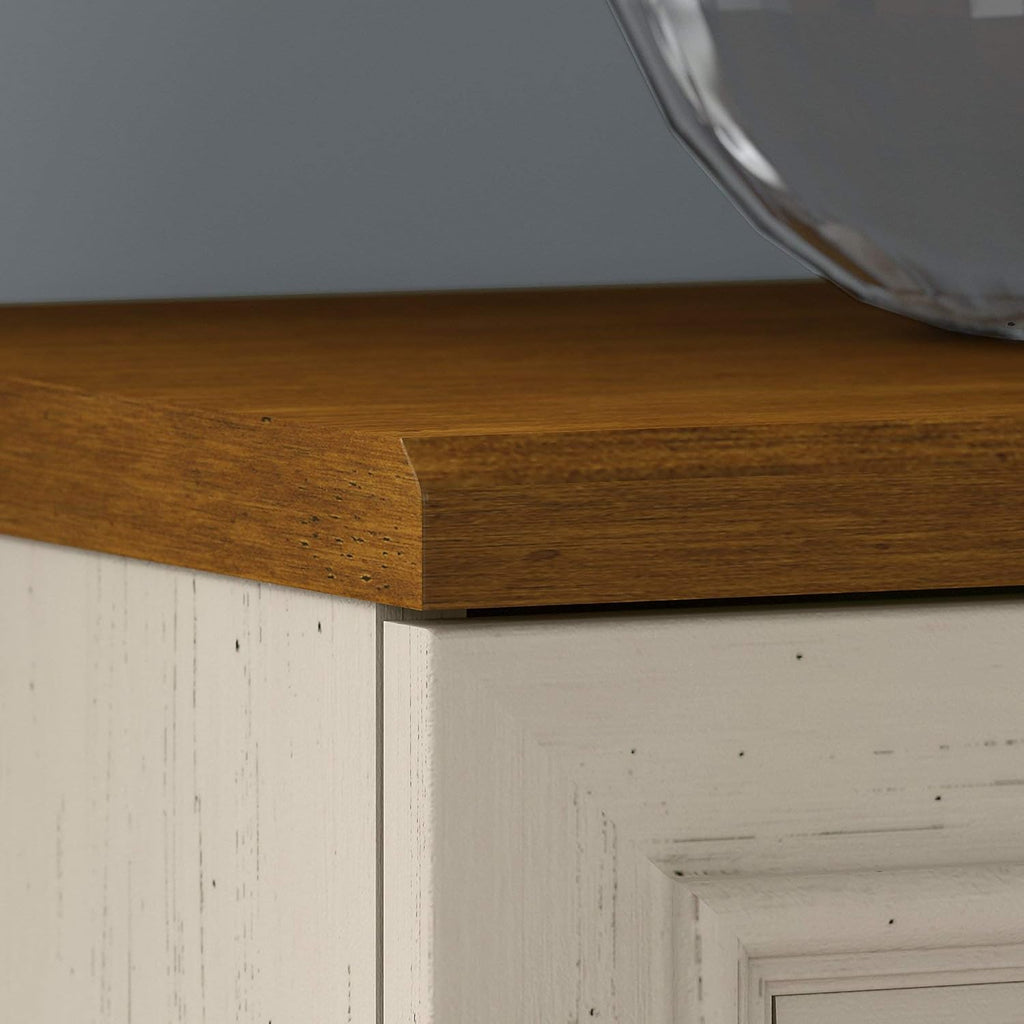 Antique White and Tea Maple Small Storage Cabinet with Doors S2872