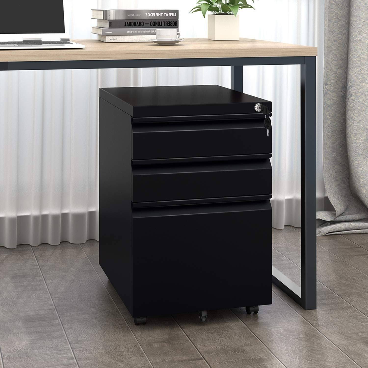 White 3-Drawer Locking Rolling Metal File Cabinet Z97335