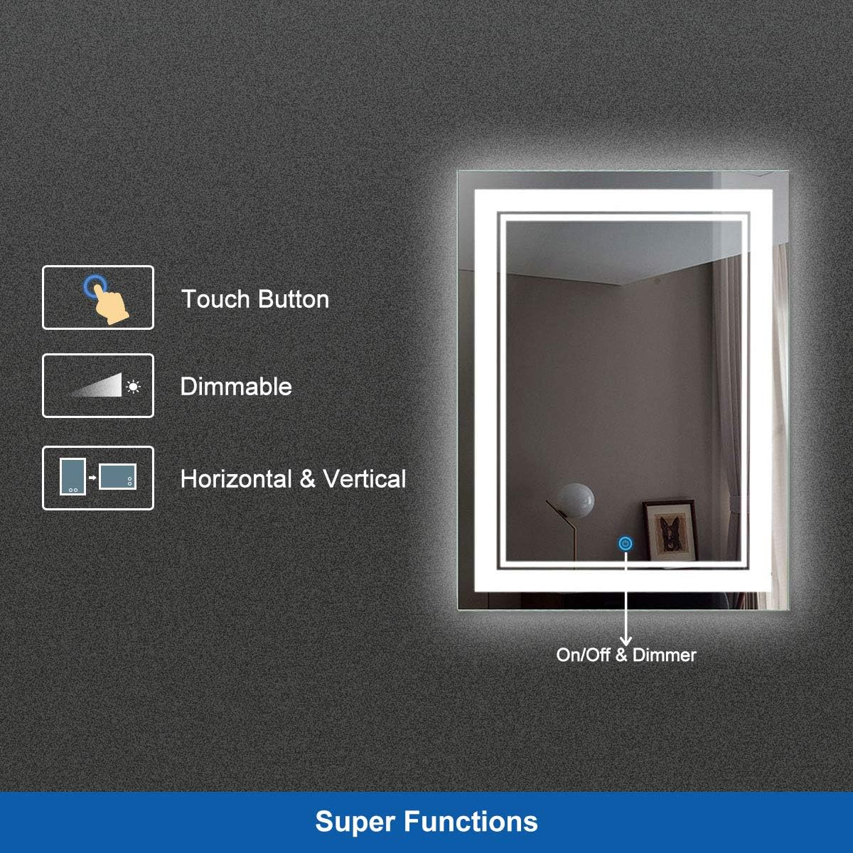 28 x 36 in Vertical Dimmable LED Bathroom Mirror with Anti-Fog Function Z332