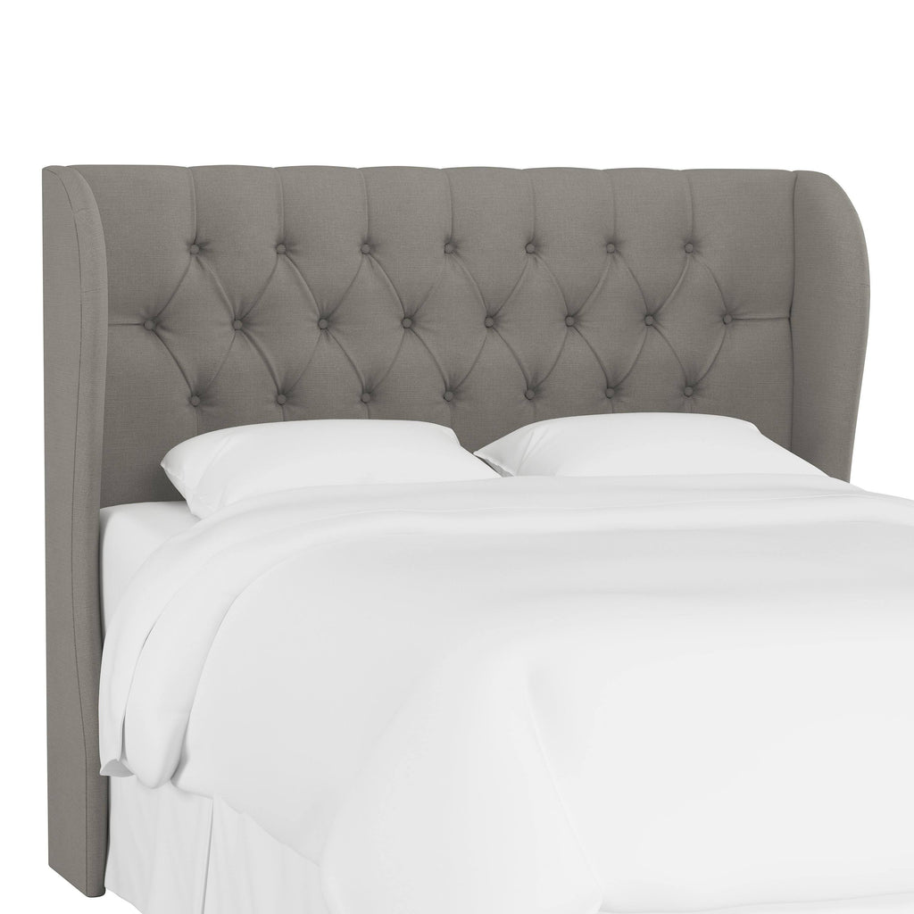 Gray Linen Tufted Wingback Headboard W875381