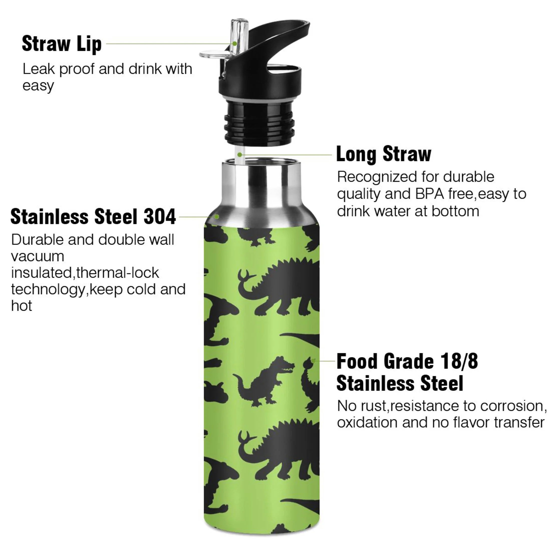 Stainless Steel Vacuum Insulated Water Bottle with Straw Lid 20 OZ T7248
