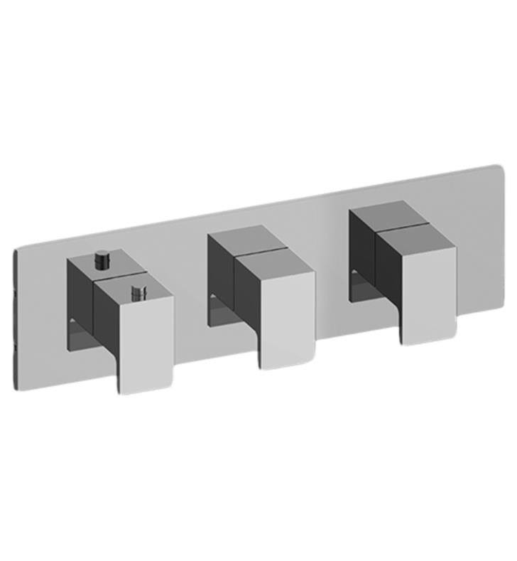 Polished Chrome Three Hole Horizontal Thermostatic Valve Square Trim Plate with Solar Handle B1631