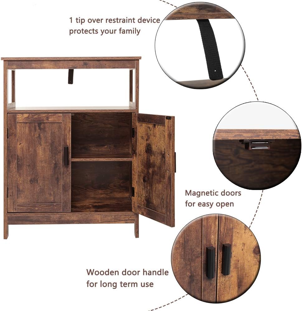 Rustic Brown Floor Storage Cabinet with 2 Doors and Adjustable Shelf A6651