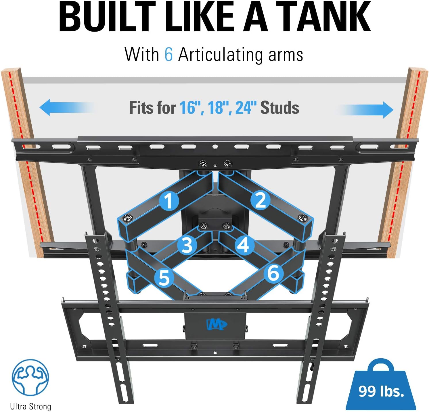 TV Mount Full Motion Wall Mount for 26-55 Inch Flat Screen TV, Dual Arms, Max VESA 400x400mm, 99 LBS, Pack of 2 T468496