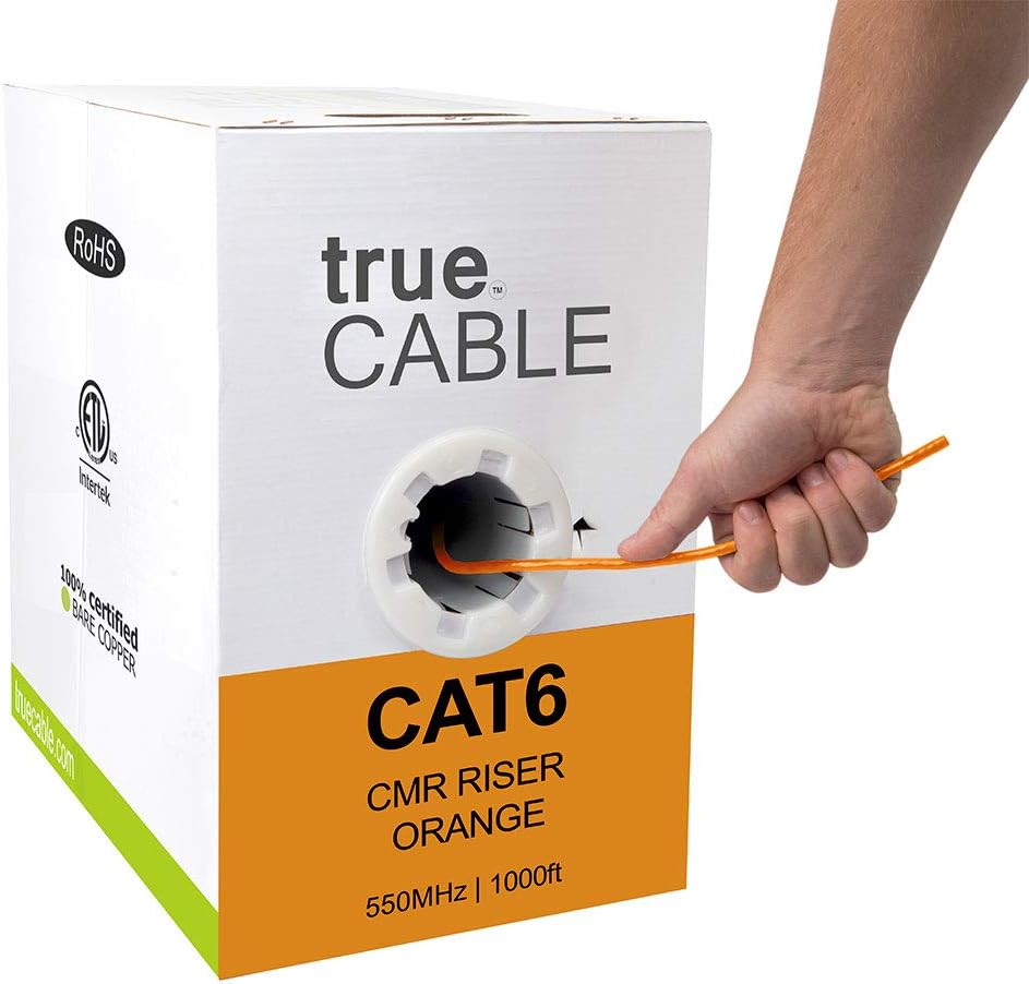 Cat6 Riser 1000ft Gray 23AWG 4 Pair Solid Bare Copper 550MHz Unshielded Twisted Pair Bulk Ethernet Cable B5292